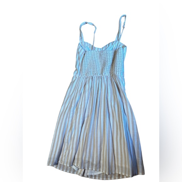 Abercrombie & Fitch Cotton Striped button front mini dress tan and white Size XS - Picture 4 of 11